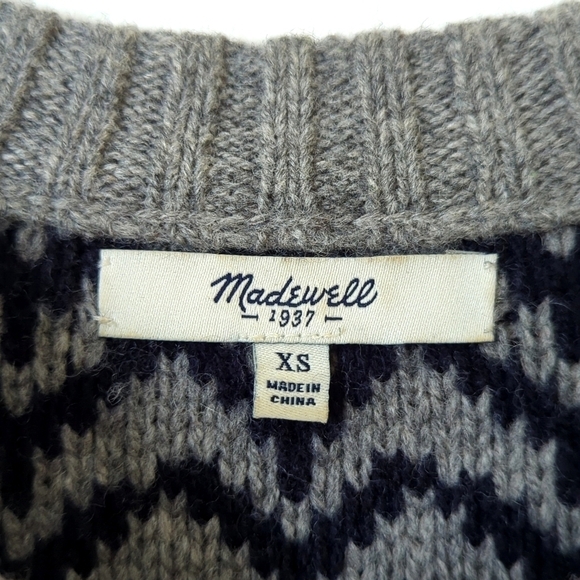 Madewell Merino Wool Reverse Herringbone Knit Crewneck Sweater Gray Navy XS - Picture 4 of 12
